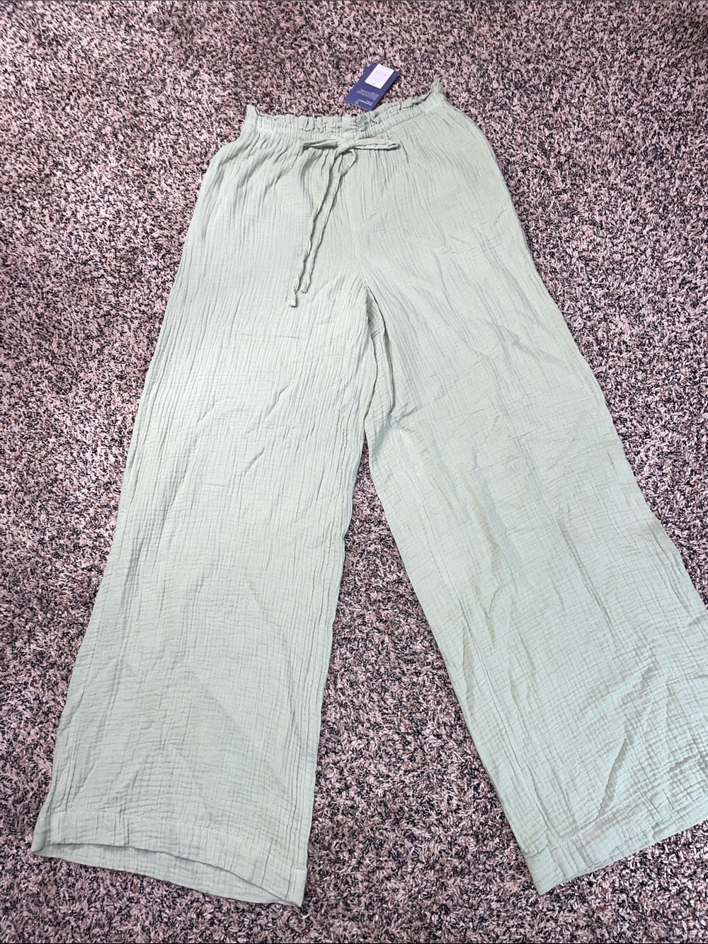 Universal Thread Wide-Leg Drawstring Gauze Cotton Pants in Olive Green Var Sizes - Picture 4 of 11